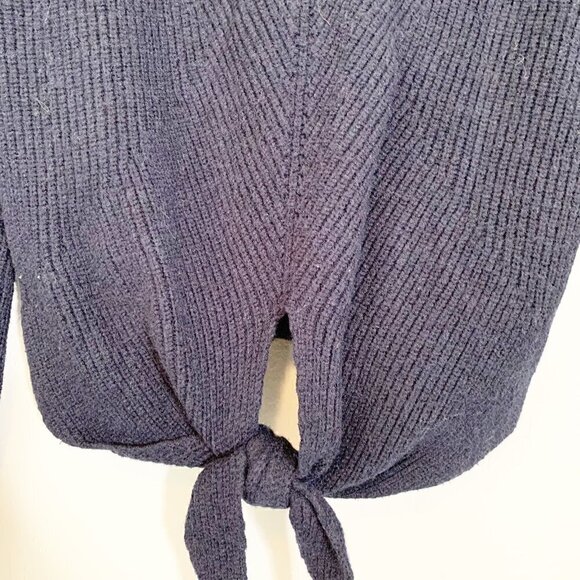 Moth by Anthropologie dark blue knot tie front long sleeve fitted sweater - Picture 2 of 8
